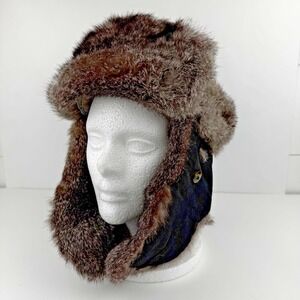 Vtg Mad Bomber Trapper Cap Hat Rabbit Fur Lined Ear Flap Adult M Winter Ski Snow